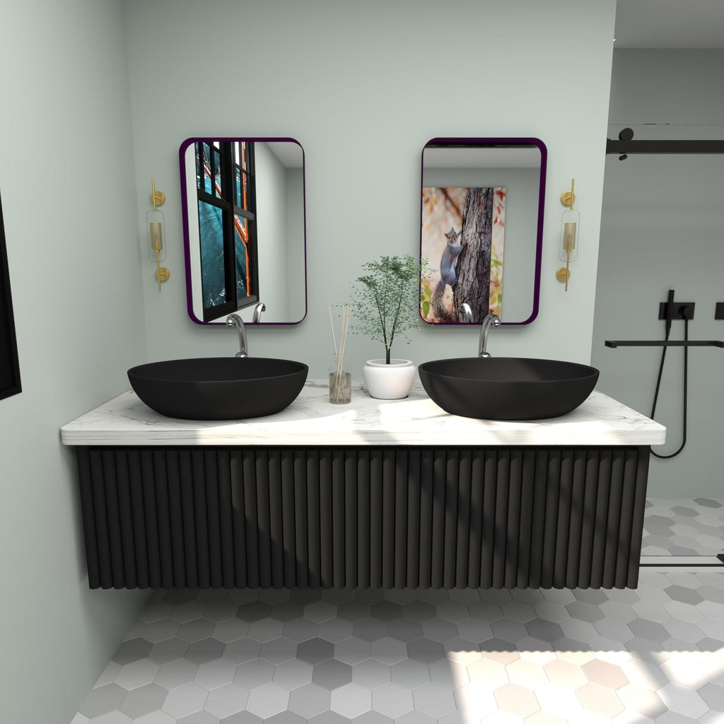 16”Wx24”H Farmhouse Framed Medicine Cabinet with Mirror, Matte Black Finish, Recessed or Surface Mount, Adjustable Shelves, Rounded Rectangle Bathroom Medicine Cabinet,Install Left or Right