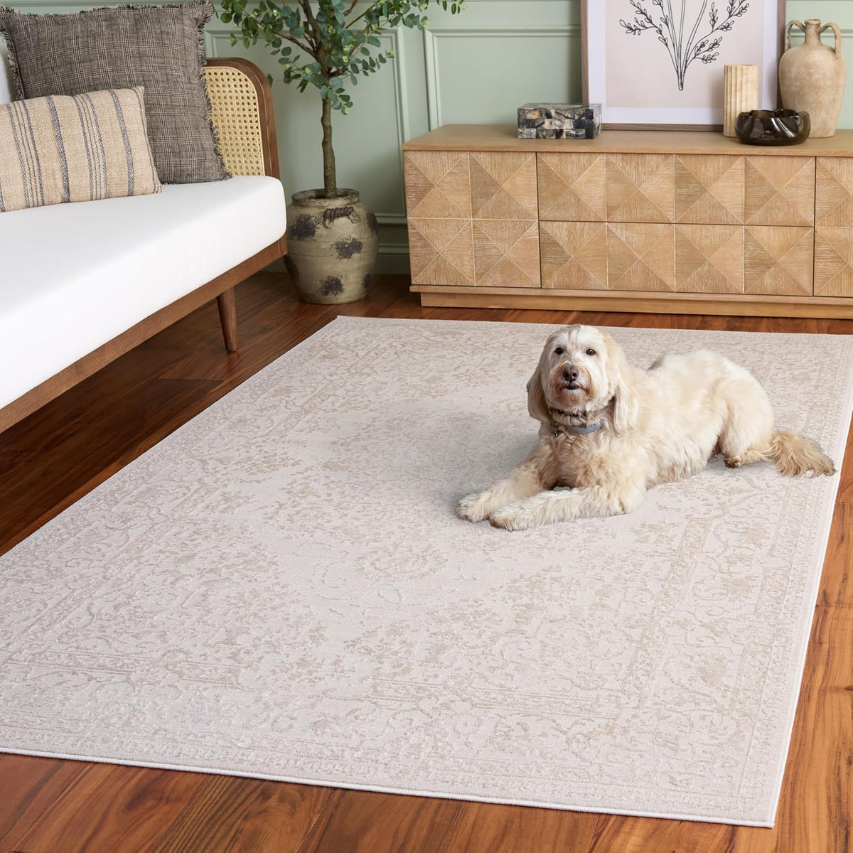 SAFAVIEH Area Rug 9x12 - Reflection Collection - Large - Cream & Ivory, Non-Shedding & Easy Cleaning, Ideal for Living Room, Bedroom, Dining Space (RFT664D)