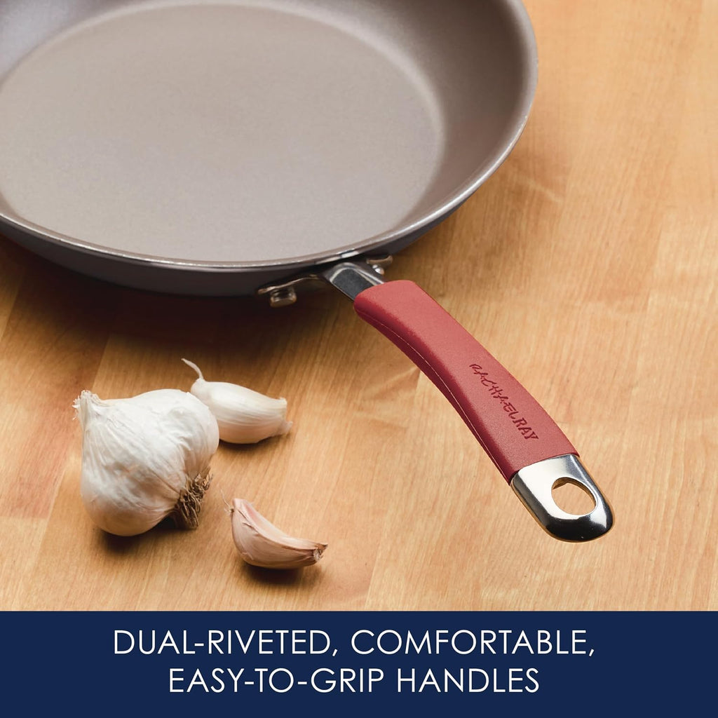Rachael Ray - 87630 Rachael Ray Cucina Hard Anodized Nonstick Cookware Pots and Pans Set, 12 Piece, Gray with Red Handles