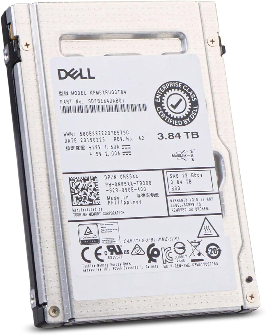 Dell/Kioxia PM5-V KPM5XRUG3T84 3.84TB SAS 12Gb/s TLC 2.5in Read Intensive Solid State Drive (Renewed)