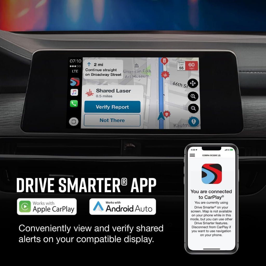 Cobra RAD 480i Laser Radar Detector – Long Range Detection, Bluetooth, Apple CarPlay and Android Auto Compatible, LaserEye Front and Rear Detection, Digital Signal Processing, Black