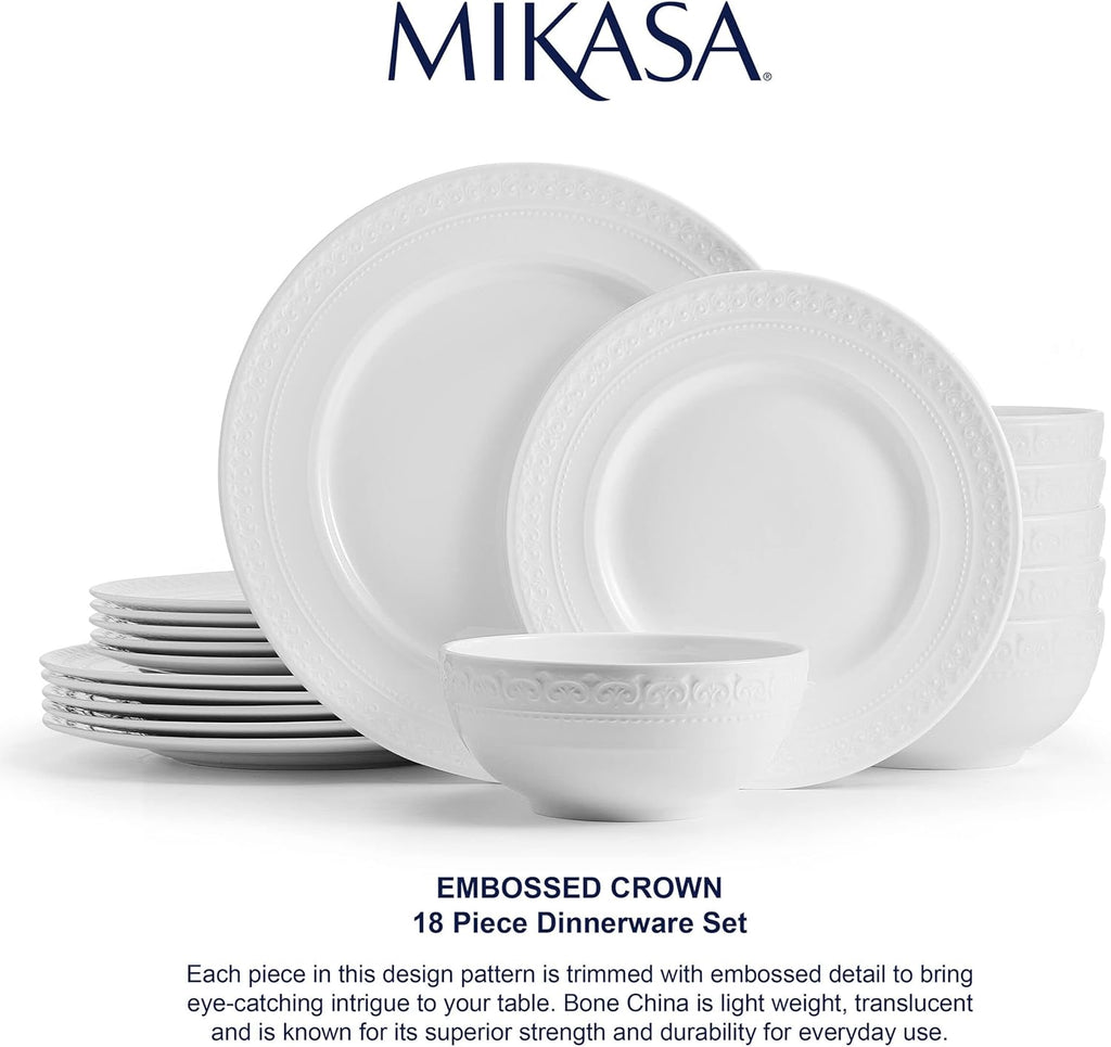 Mikasa Crown White Chip Resistant 18 Piece Dinnerware Set, Service for 6
