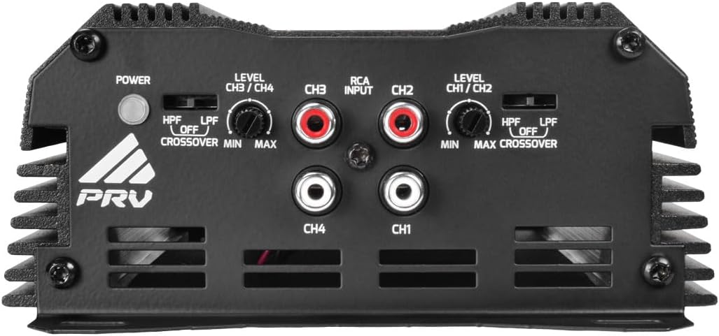 PRV Audio MDX1200.4 2 Ohm Mini 4 Channel Car Audio Amplifier 4 x 300 Watts RMS at 2 Ohm - 1200 Watt 12 Volts Bridgeable Amp for Powersports, Motorcycles, ATV, for High Power Stereo Speaker Systems
