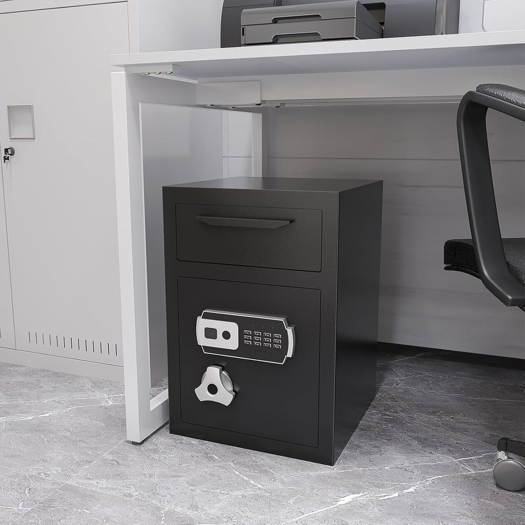 2.8 CUB Drop Safe for Business, Electronic Safe Box with Digital Combination and Anti-Fishing, Depository Safes with Fireproof Waterproof Document Bag, Security Safe for Slips Expense Office Home