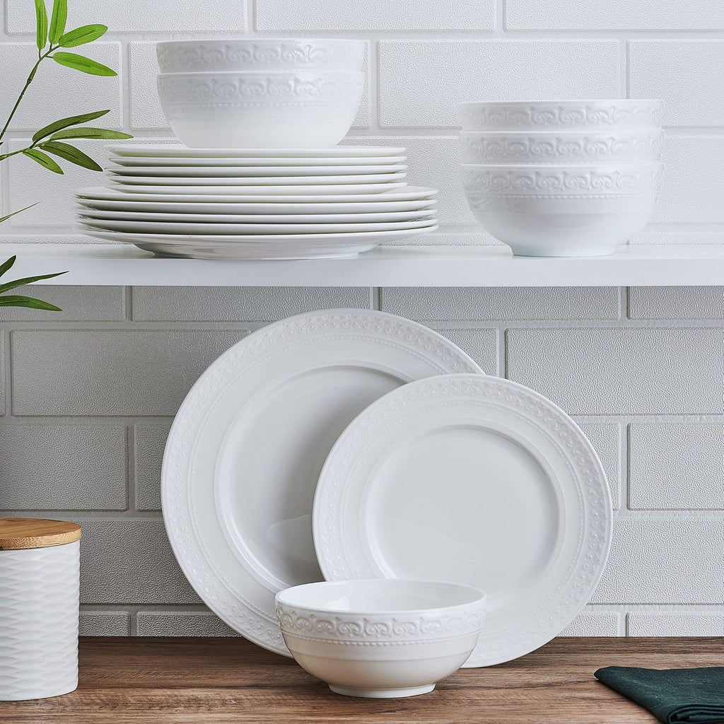 Mikasa Crown White Chip Resistant 18 Piece Dinnerware Set, Service for 6