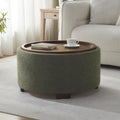Zihanhome 30 Inch Round Storage Ottoman Coffee Table, Modern Boucle Ottoman with Lift-Off Lid and Solid Wood Legs for Living Room, Bedroom, Corners, Apartments (Green)