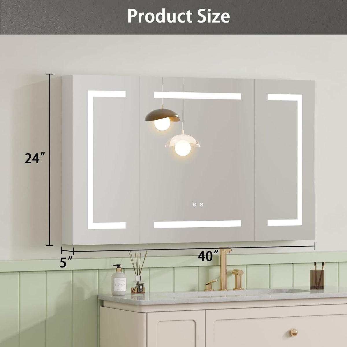 DEYGIA LED Medicine Cabinet with Mirror for Bathroom, Assembly-Free Lighted Medicine Cabinet, Defog, Stepless Dimming, 3 Colors, 2 Outlets, 2USB, Aluminum Wall Mounted Mirrored Cabinets, 40”Wx24“H