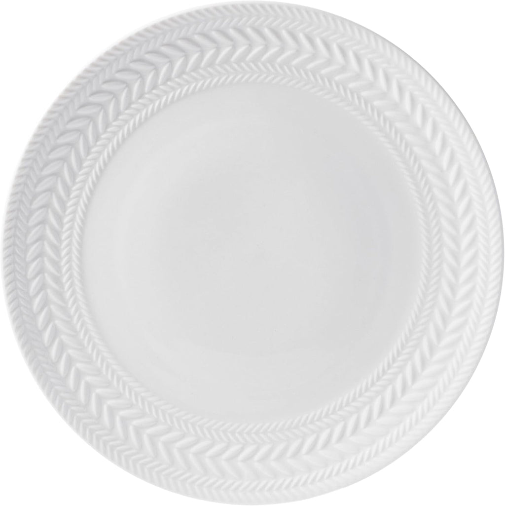 Pfaltzgraff Josephine 24-Piece Dinnerware Set, Porcelain Dish Set with Embossed Basket Weave Design, Service for 8, White Plates and Bowls Sets, Microwave and Dishwasher Safe
