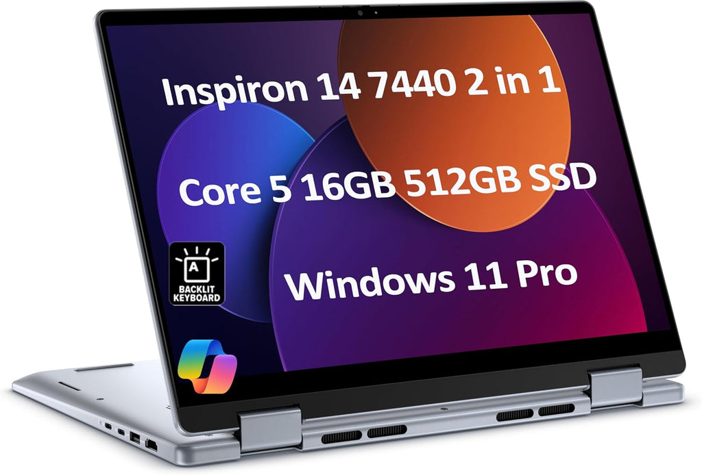 Dell Inspiron 14 7440 2-in-1 Laptop (14" FHD+ Touchscreen, Intel Core 5 120U (> i7-1355U), 16GB DDR5, 512GB SSD), for Creator, Designer, 10-Hr Long Battery Life, Backlit, Win 11 Pro (Renewed)