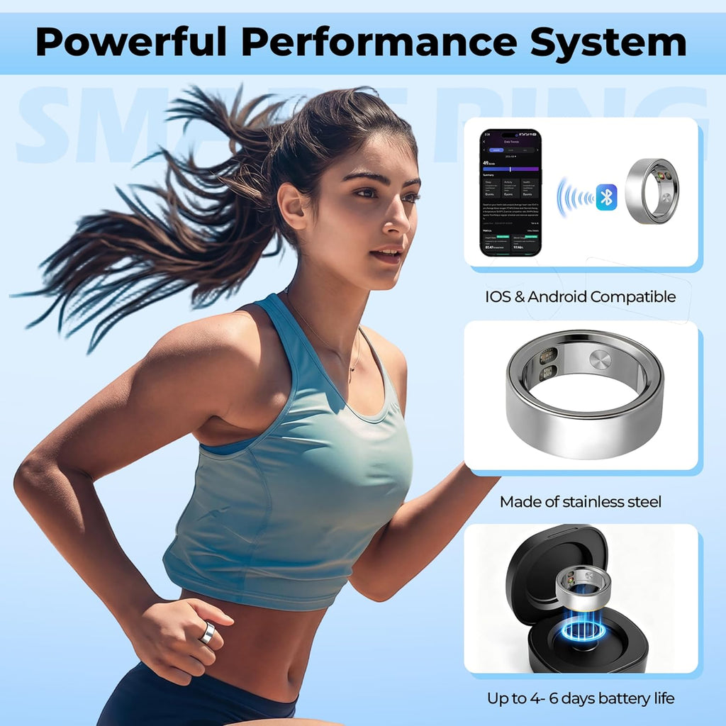 XUV Smart Health Ring for Women Men, Waterproof Smart Ring with Heart Rate/Emergency Alert, Daily Reminders, Sleep, Sport Report– No Subscription Fee, Compatible with iOS & Android(Silver, 11)