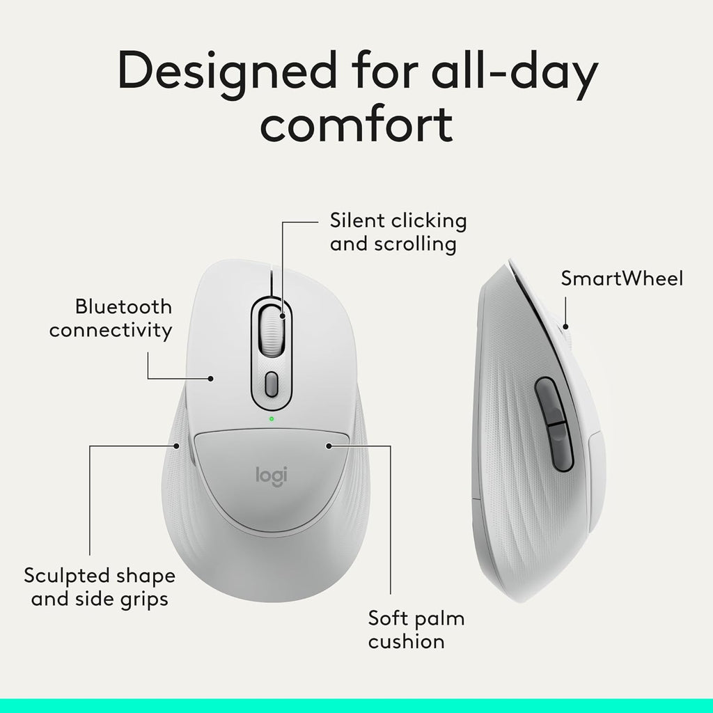 Logitech Signature Comfort Plus Combo MK880 Wireless Keyboard and Mouse Combo, Full-Size Comfort Keyboard with Palm Rest, Silent Clicks, Bluetooth, for Windows and macOS - Off White