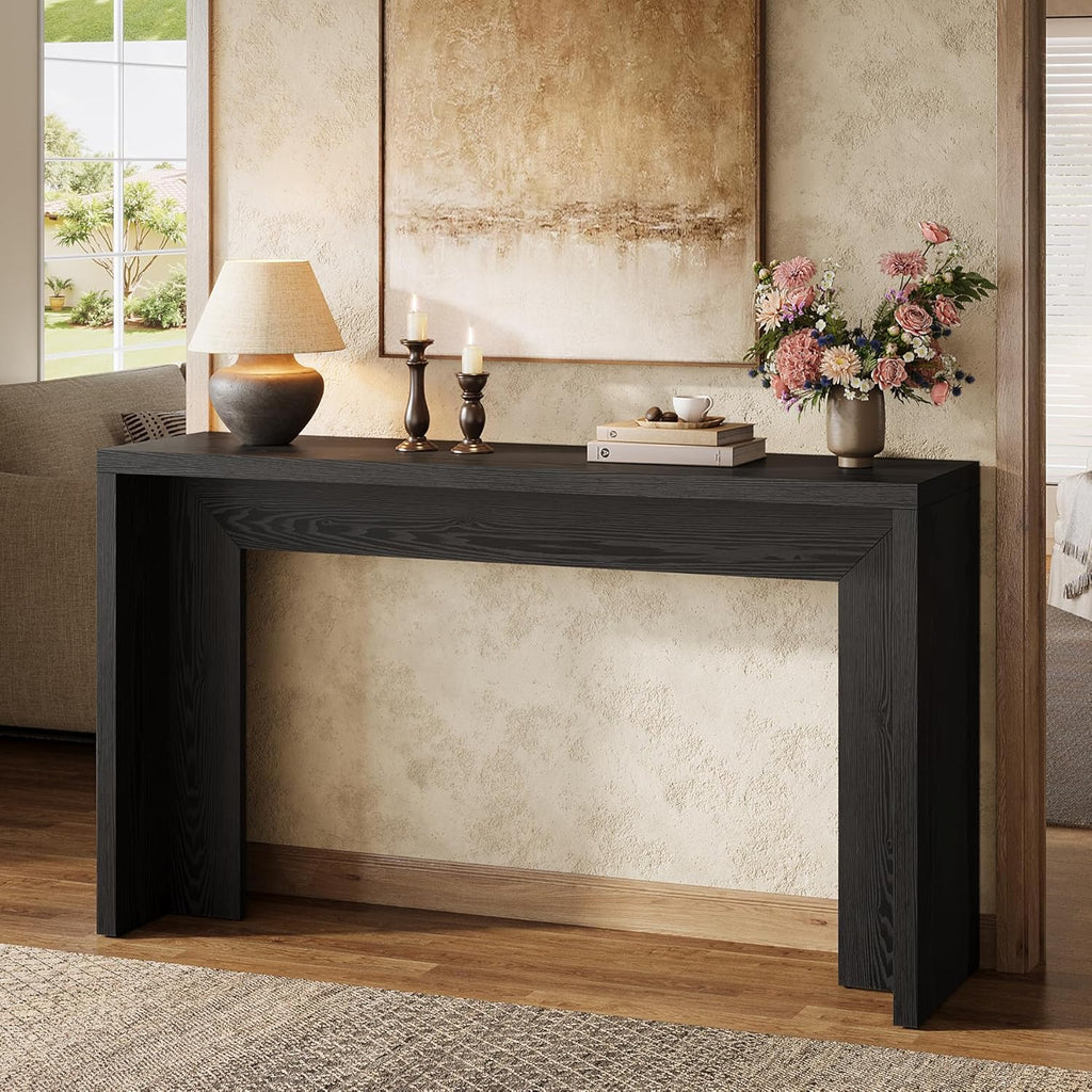 Tribesigns 55-Inch Farmhouse Console Table, Wooden Couch Table Behind Sofa with Storage, Narrow Long Entryway Hallway Table for Living Room, Entrance (Black)