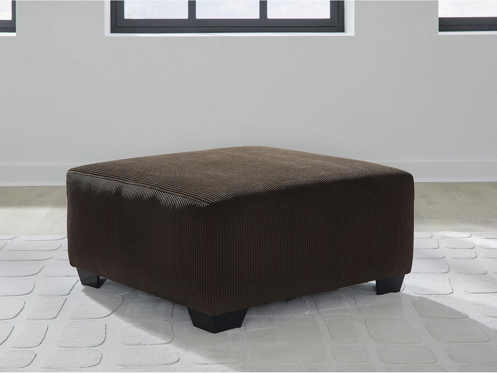 Signature Design by Ashley Firescrest Transitional Upholstered Oversized Accent Ottoman with Textured Stripe Pattern, Dark Brown