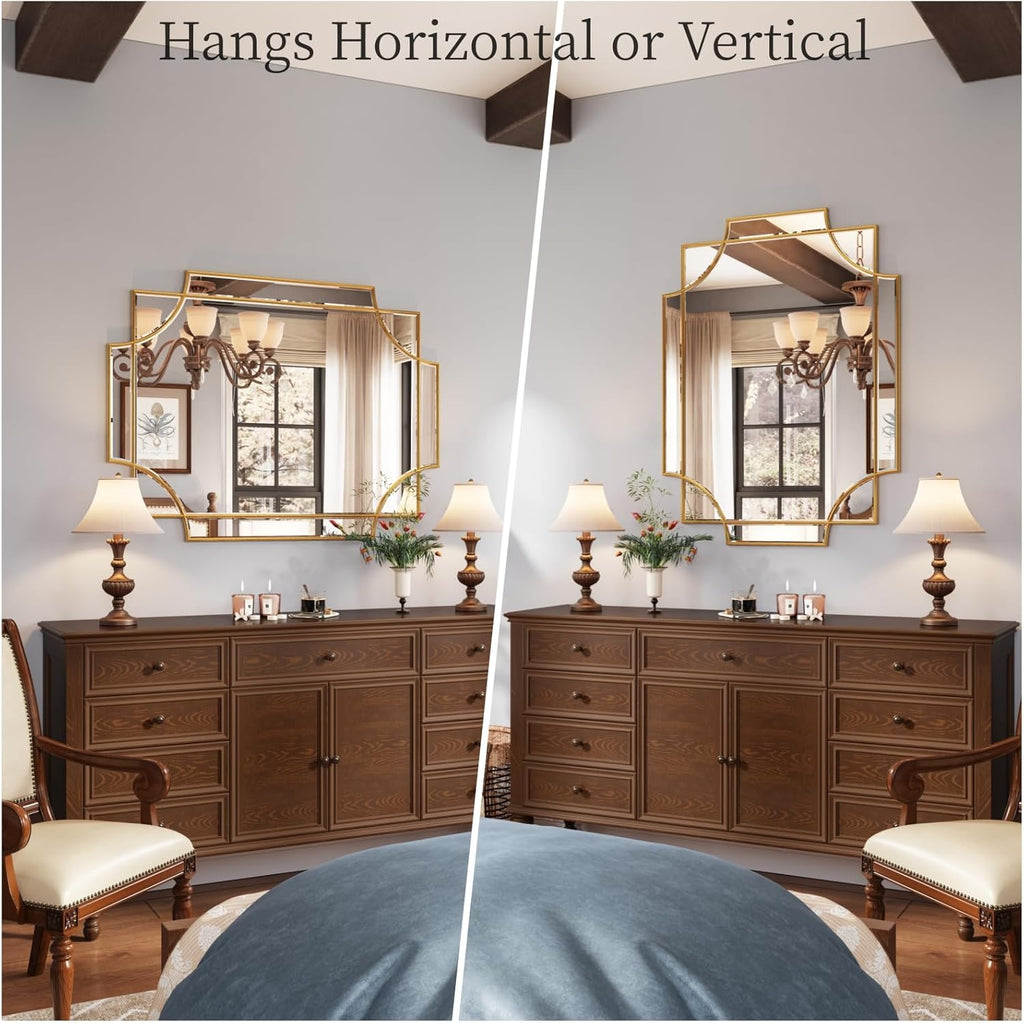 Kelly Miller 32"x48" Large Gold Mirror for Wall, Modern Decorative Mirror Rectangle Wall Vanity Mirror Bevelled Full Length for Bathroom Living Room Bedroom Farmhouse Fireplace Entryway