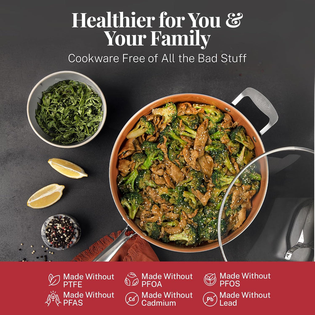 Gotham Steel 20 Pc Pots and Pans Set Nonstick Cookware + Bakeware Set, Complete Ceramic for Kitchen, Non Stick with Lids, Dishwasher / Oven Safe, Toxic - Red