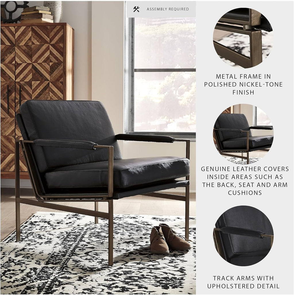 Signature Design by Ashley Puckman Mid-Century Modern Leather Accent Chair, Black