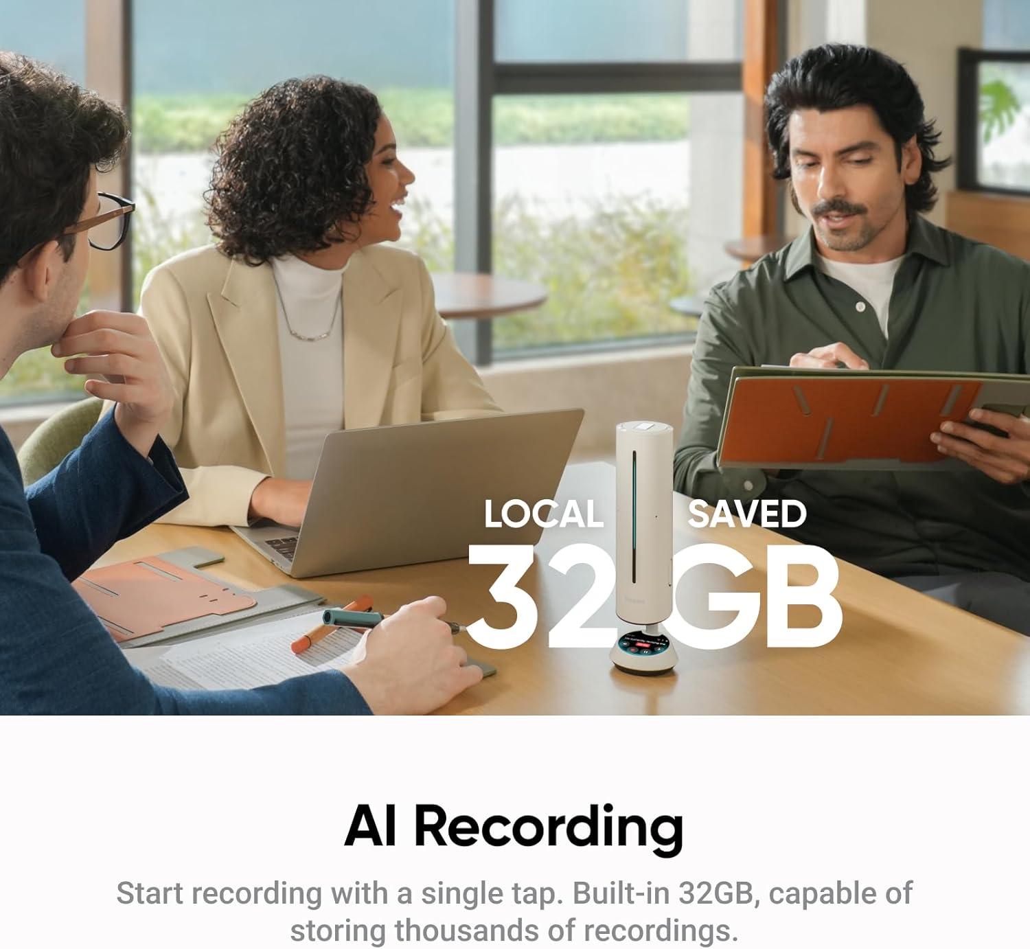 Insta360 Wave AI Conference Speakerphone with Bluetooth, Noise-Canceling Mics, Beamforming, Zoom Certified, AI Transcription & Summary, 32GB Storage for Meetings, Podcasts, Home office and Livestreams