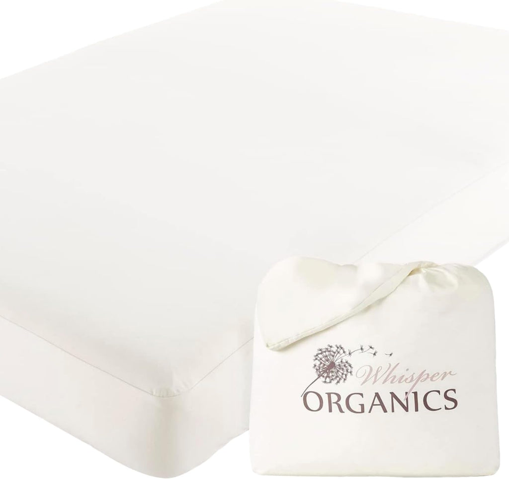 Whisper Organics, 100% Waterproof Mattress Protector - Pique Textured Weave, Breathable Soft & Durable - King Mattresses Cover - GOTS Certified Organic - White, 17" Deep Pocket, 78x82 Inch