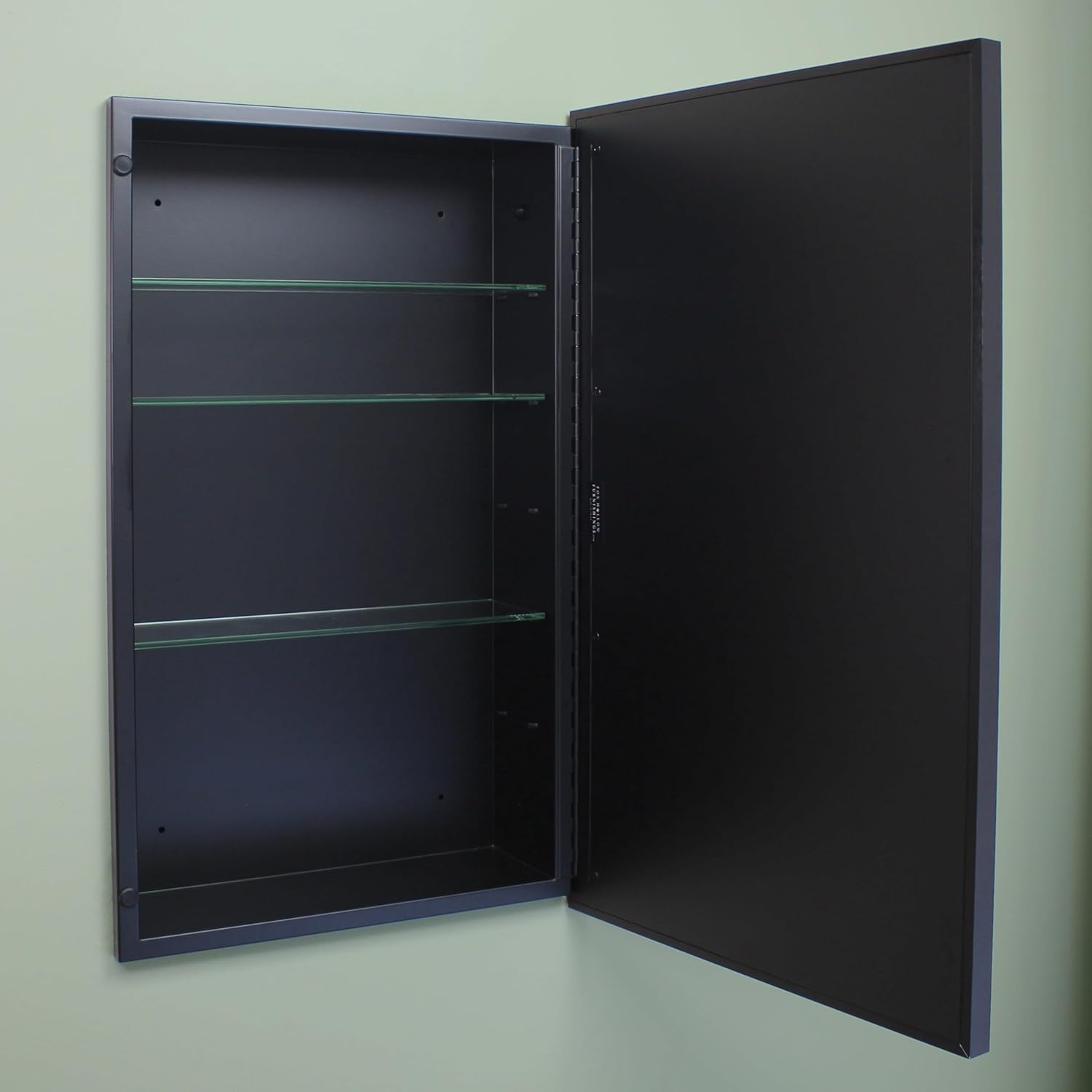 16x26 Parker Metro Metal Framed Rectangle Recessed Bathroom Medicine Cabinet, Floating Mirror, 14x24 in-Wall Opening, Steel, Adjustable Glass Shelves, Magnet Close, Black