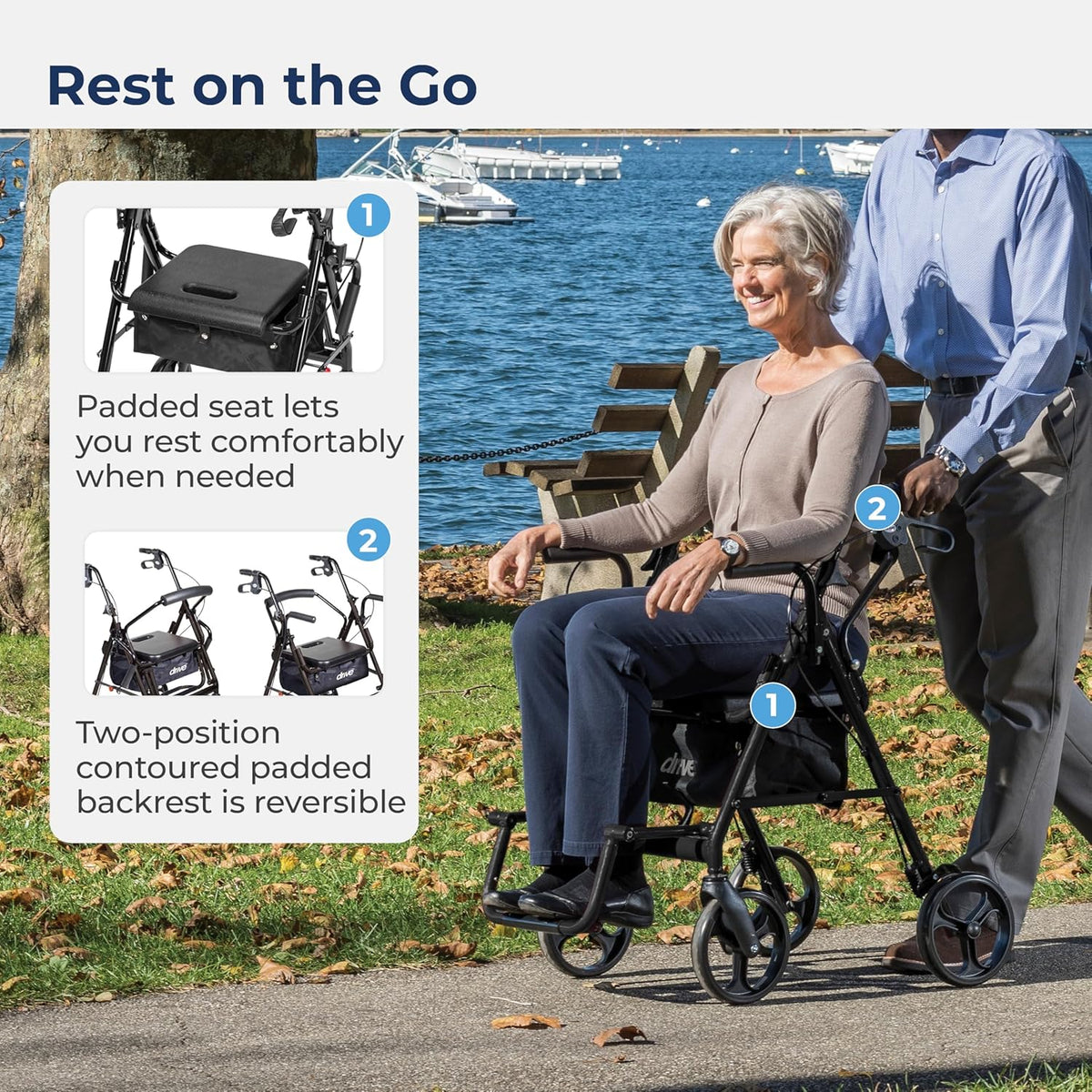 Drive Medical 795BK Duet Folding Transport Wheelchair and Rollator Walker, Black