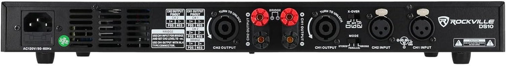 Rockville DS10 2-Channel Power Amplifier 4000W Peak / 1000W RMS, 1U Rack Mount, Class D, Pro Audio DJ Amp for Speakers or Subs