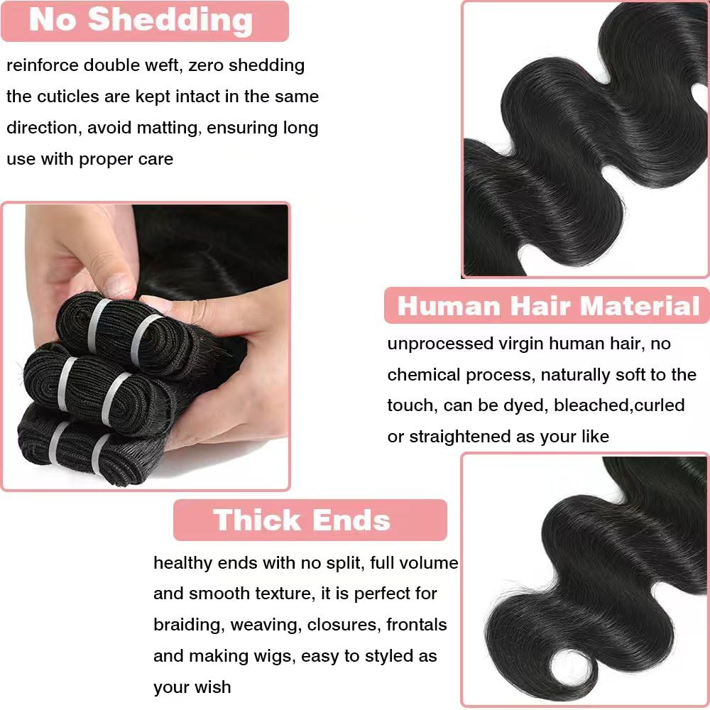 16A Human Hair Bundles 18 20 22 Inch Body Wave Bundles Human Hair 100% Unprocessed Brazilian Virgin Hair 3 Bundles Weave Natural Black for Women