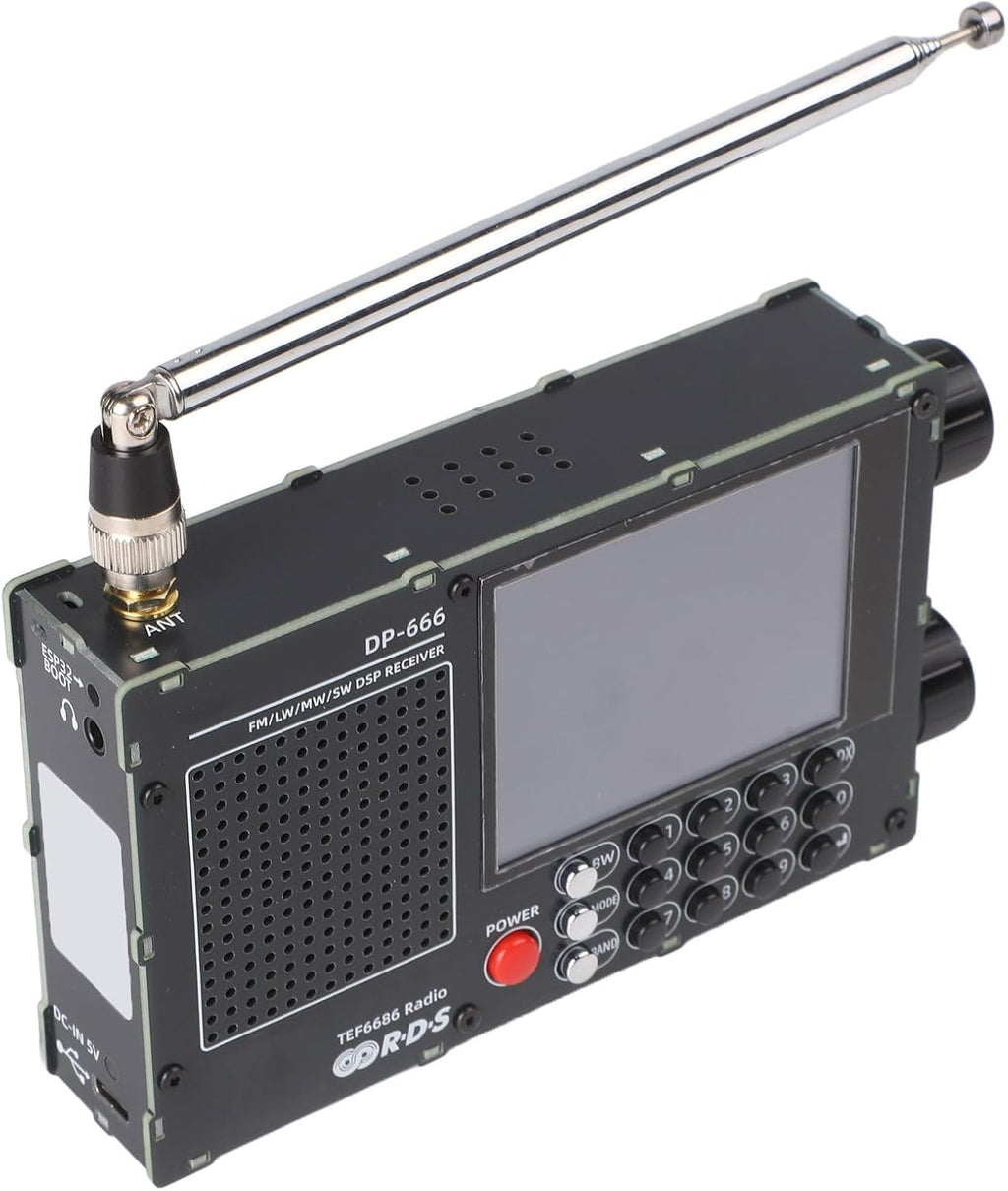 DP-666 TEF6686 Full Band Radio, FM AM Shortwave Radio RDS, 2.8 Inch Resistive Touch LCD Color Screen, Portable High Sensitivity Travel Radio(Black)