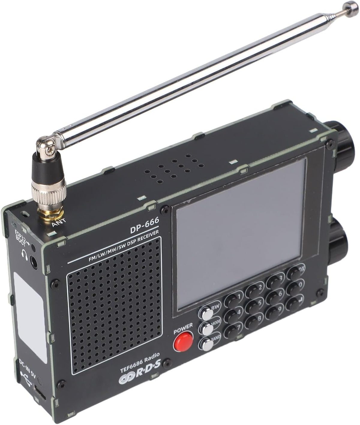 DP-666 TEF6686 Full Band Radio, FM AM Shortwave Radio RDS, 2.8 Inch Resistive Touch LCD Color Screen, Portable High Sensitivity Travel Radio(Black)