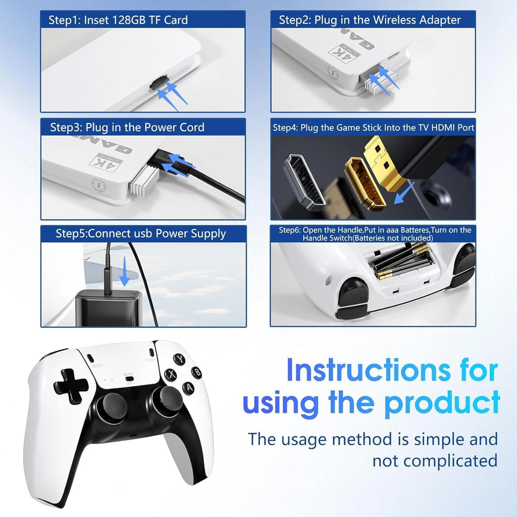 2026 New Wireless Retro Game Console, 23 Emulators and 40000+Games, Plug and Play 4K HDMI TV Game Stick, with Dual 2.4G Wireless Controllers (82G)