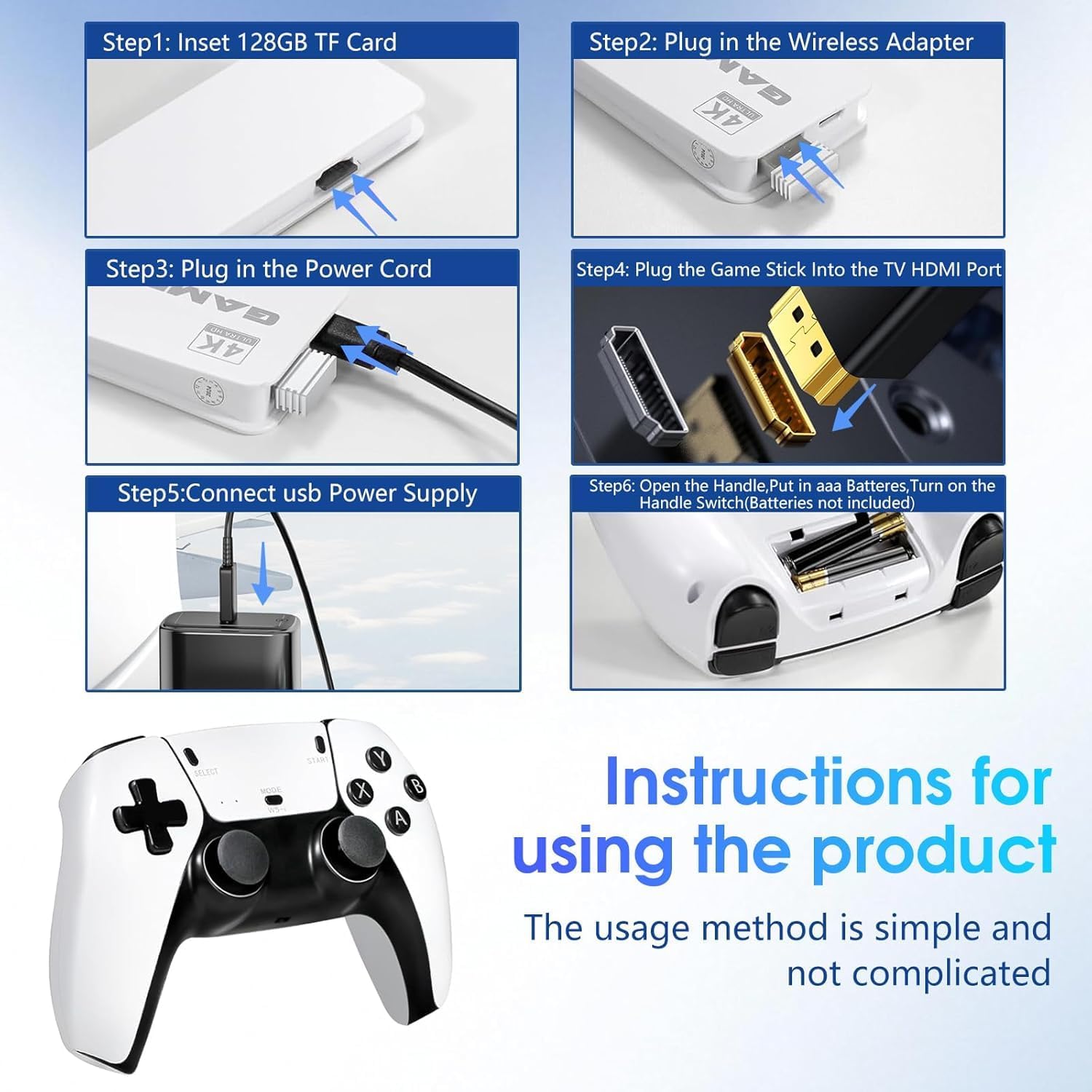 2026 New Wireless Retro Game Console, 23 Emulators and 40000+Games, Plug and Play 4K HDMI TV Game Stick, with Dual 2.4G Wireless Controllers (82G)