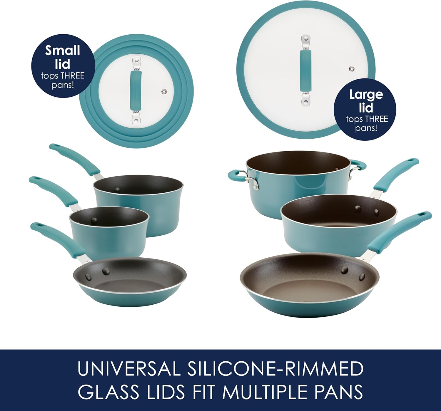 Rachael Ray Cook + Create Nonstick Cookware/Pots and Pan Set, 10 Piece, Agave Blue