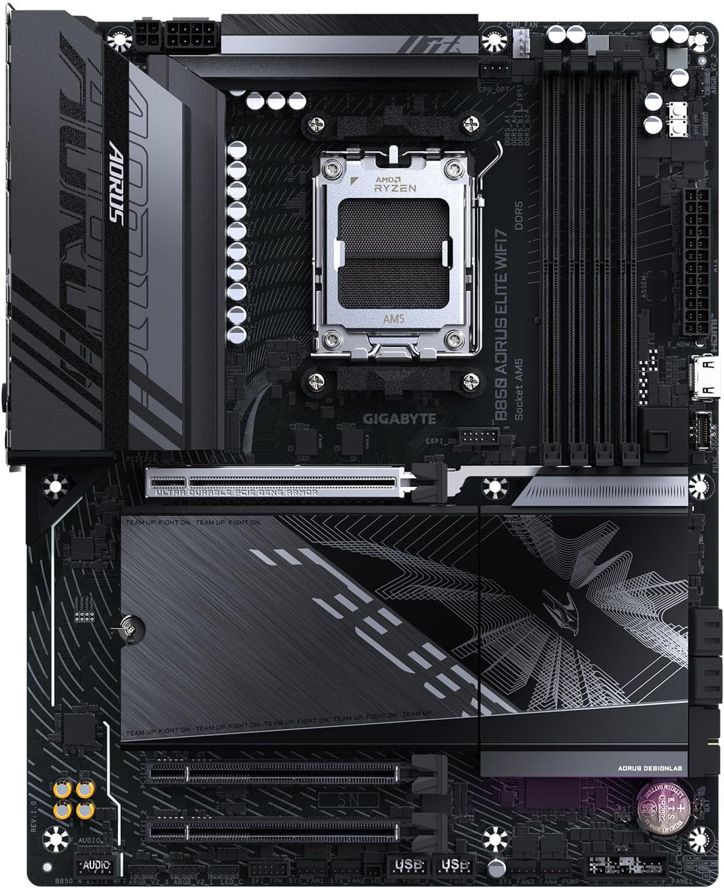 GIGABYTE B850 AORUS Elite WIFI7 AMD AM5 ATX Motherboard, Support AMD Ryzen 9000/8000/7000 Series, DDR5, 14+2+2 Power Phase, 3X M.2, PCIe 5.0, USB-C, WIFI7, 2.5GbE LAN, EZ-Latch, 5-Year Warranty