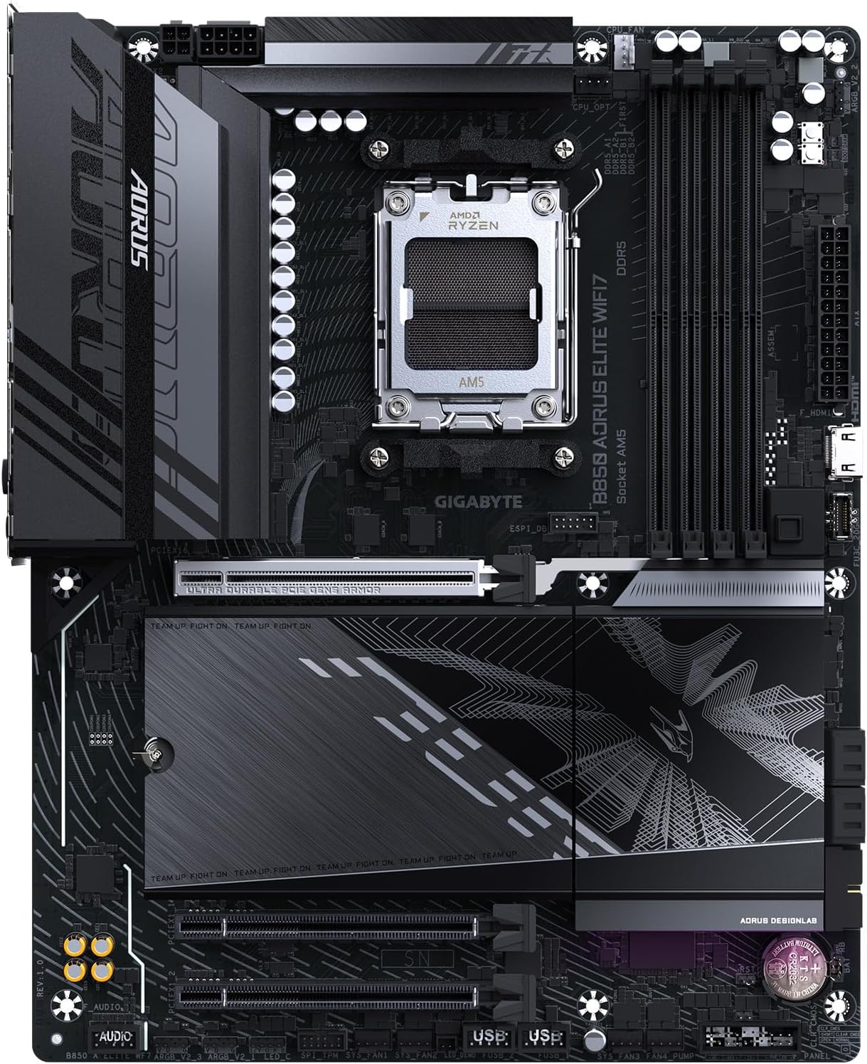 GIGABYTE B850 AORUS Elite WIFI7 AMD AM5 ATX Motherboard, Support AMD Ryzen 9000/8000/7000 Series, DDR5, 14+2+2 Power Phase, 3X M.2, PCIe 5.0, USB-C, WIFI7, 2.5GbE LAN, EZ-Latch, 5-Year Warranty