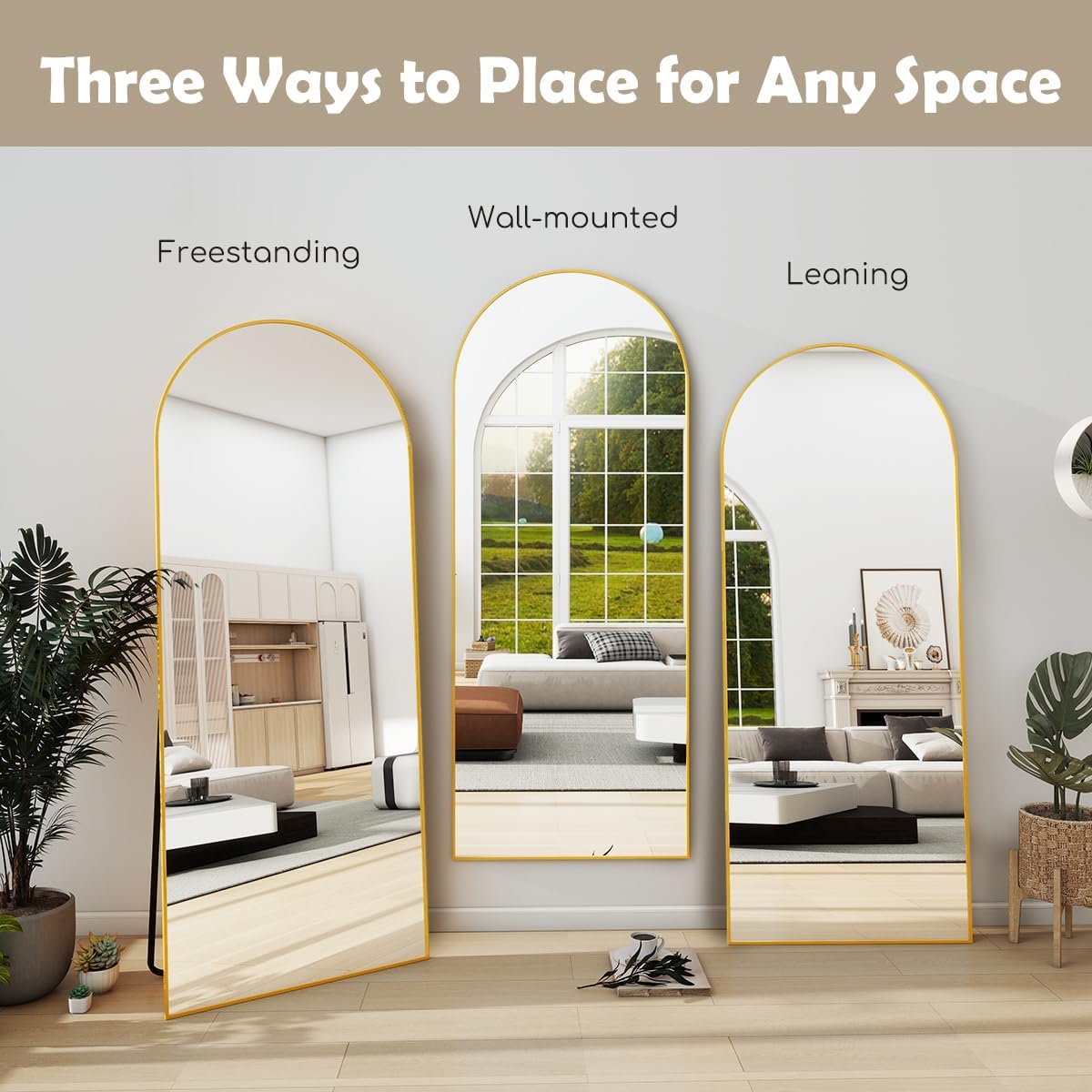 Prywot Arched Full Length Mirror, 70"x26" Free Standing Floor Mirror, Modern Full Body Mirrors with Stand, Wall Mirrors with Aluminum Alloy Frame for Bedroom,Living Room, Gold
