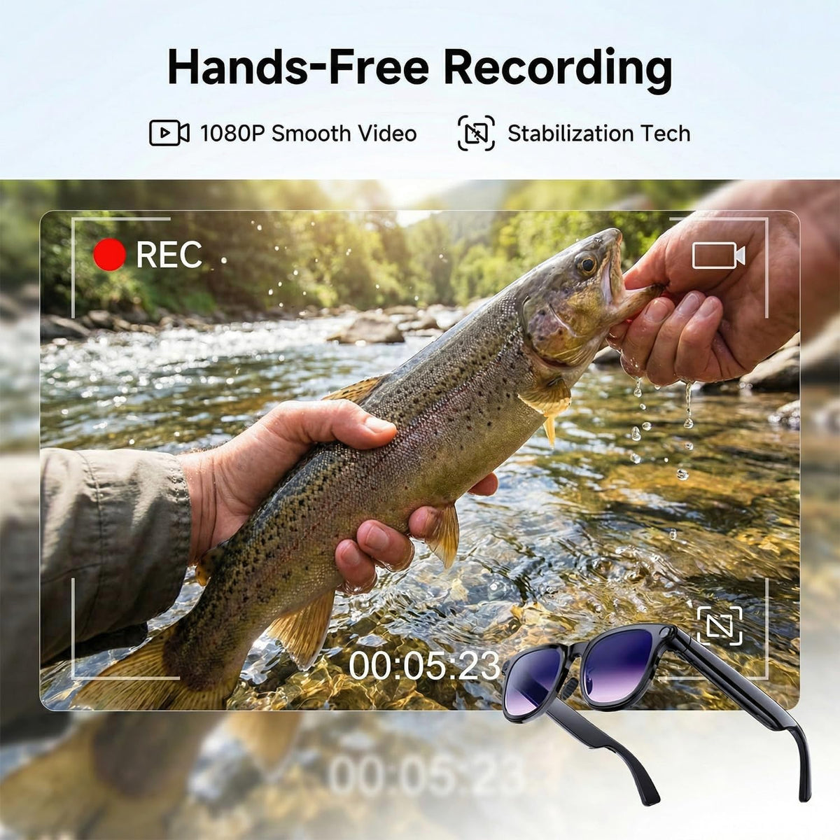 AI Smart Glasses with Camera, 8MP HD Bluetooth Camera Glasses, 1080P Video Recording Sunglasses for Women Men, Real Time Translation, Voice Assistant, Open-Ear Audio for Travel, Work Vlog (3 lenses)