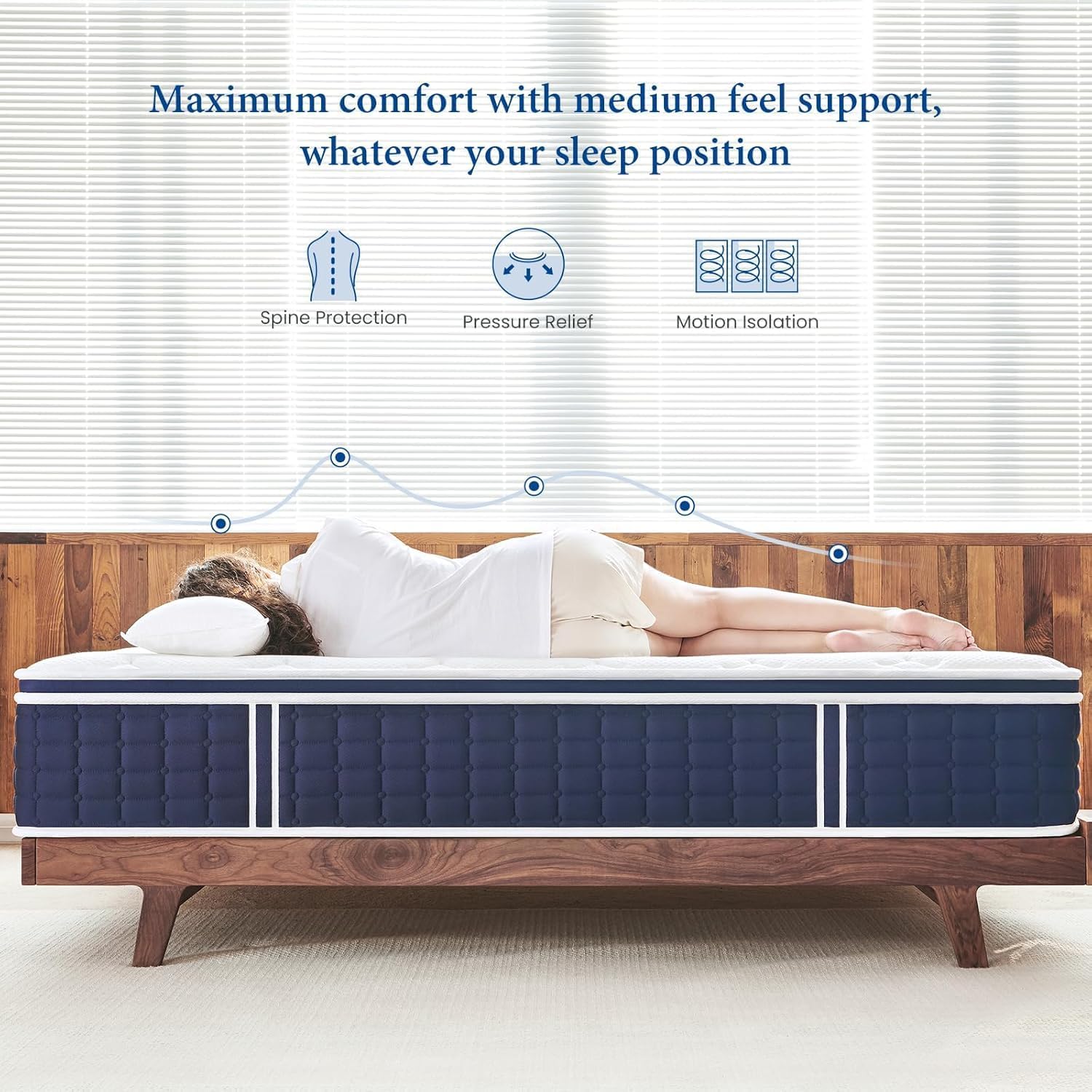 Coolvie Mattresses Queen Size, 12 Inch Supportive Foam Hybrid Mattress in a Box, Individual Pocket Springs for Cooler Sleep & Minimal Motion Transfer, Medium Firm for Back Sleeper 100-Night Trial