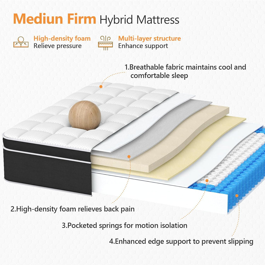 King Size Mattress 12 Inch, Premier King Bed Mattress in a Box with Gel Memory Foam & Pocket Springs for Pressure Relief & Motion Isolation, 365-Night Trial, CertiPUR-US, Upgraded Support