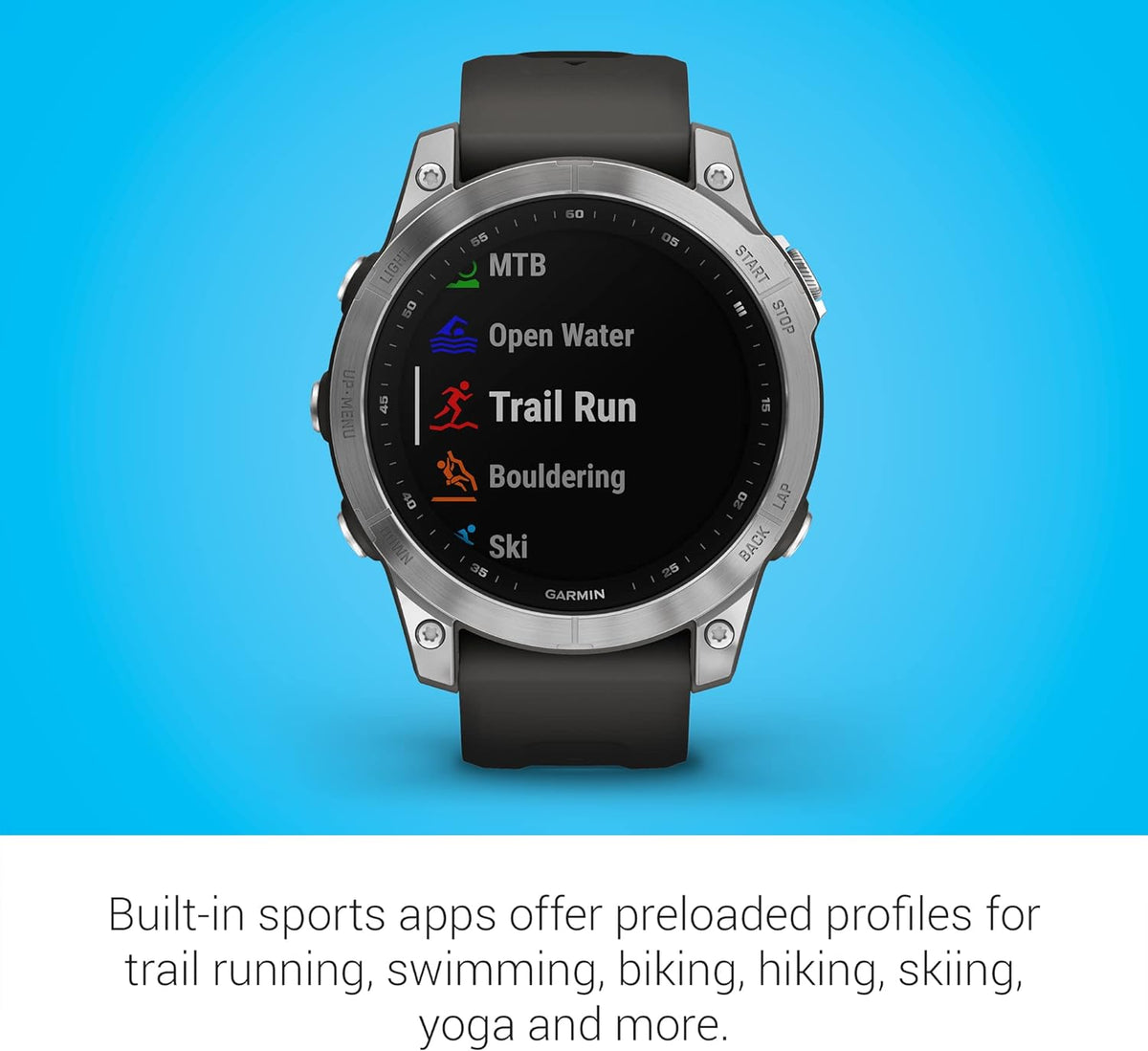 Garmin 010-02540-00 fenix 7, adventure smartwatch, rugged outdoor watch with GPS, touchscreen, health and wellness features, silver with graphite band (Renewed)