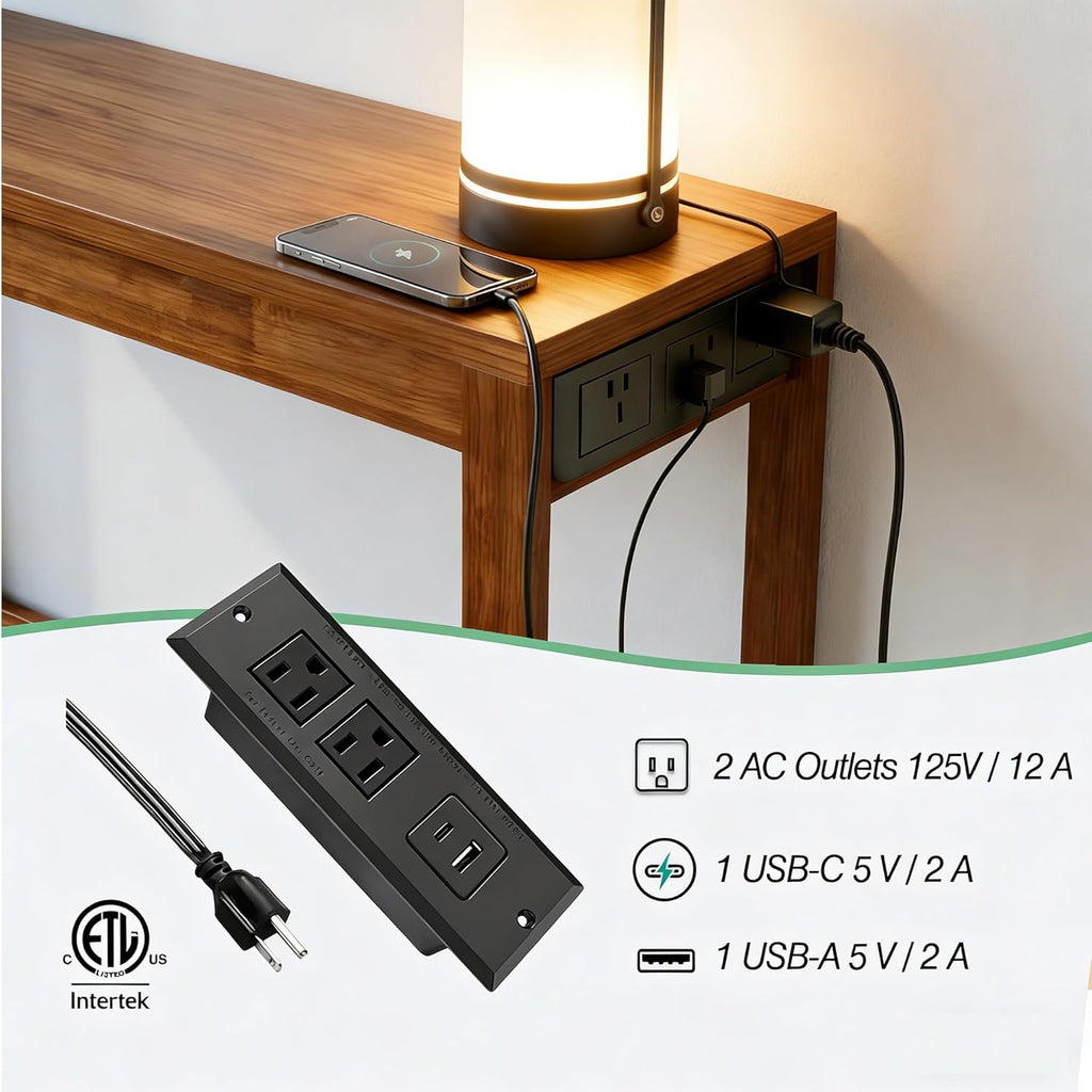 47" Entryway Table, Narrow Console Sofa Table, with Outlets and USB-C Port, Entryway Table with Open Storage, for Living Room, Hallway, Entryway, Foyer, Kitchen Counter, Walnut