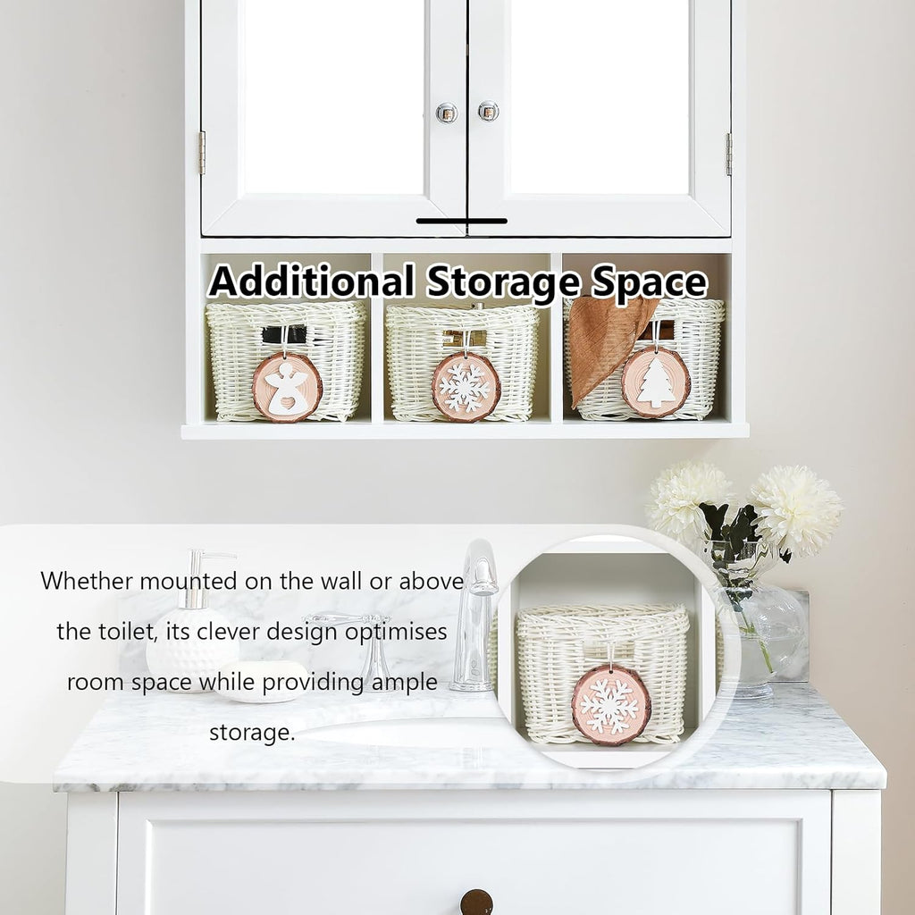Medicine Cabinet, Bathroom Organiser, Wall Mounted Bathroom Cabinet with Mirror with 2 Adjustable Shelves and 3 Storage Baskets for Laundry Room, Kitchen