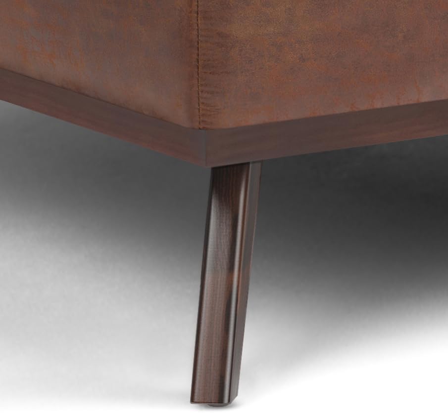 SIMPLIHOME Owen XL Square Coffee Table Storage Ottoman - 40 inch Wide Upholstered Vegan Leather Lift-Top Ottoman in Distressed Saddle Brown, Mid-Century Modern Ottoman for Living Room with Storage