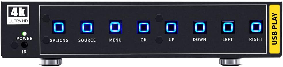 ISEEVY 4K60 HDMI USB UHD Video Wall Controller 2x2 1x2 2x1 1x3 3x1 1x4 4x1 TV Wall Controller for max 4 TVs Splicing Display with HDMI 2.0 and USB Inputs Support Play max 4096x2160@60 Video Picture