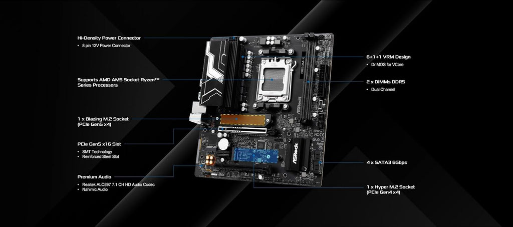 ASRock B850M-X R2.0 Micro-ATX AM5 Motherboard, AMD Ryzen 9000/8000/7000 Support, DDR5 8200+ OC, PCIe 5.0, 2.5G LAN, 6+1+1 Power Phase, BIOS Flashback