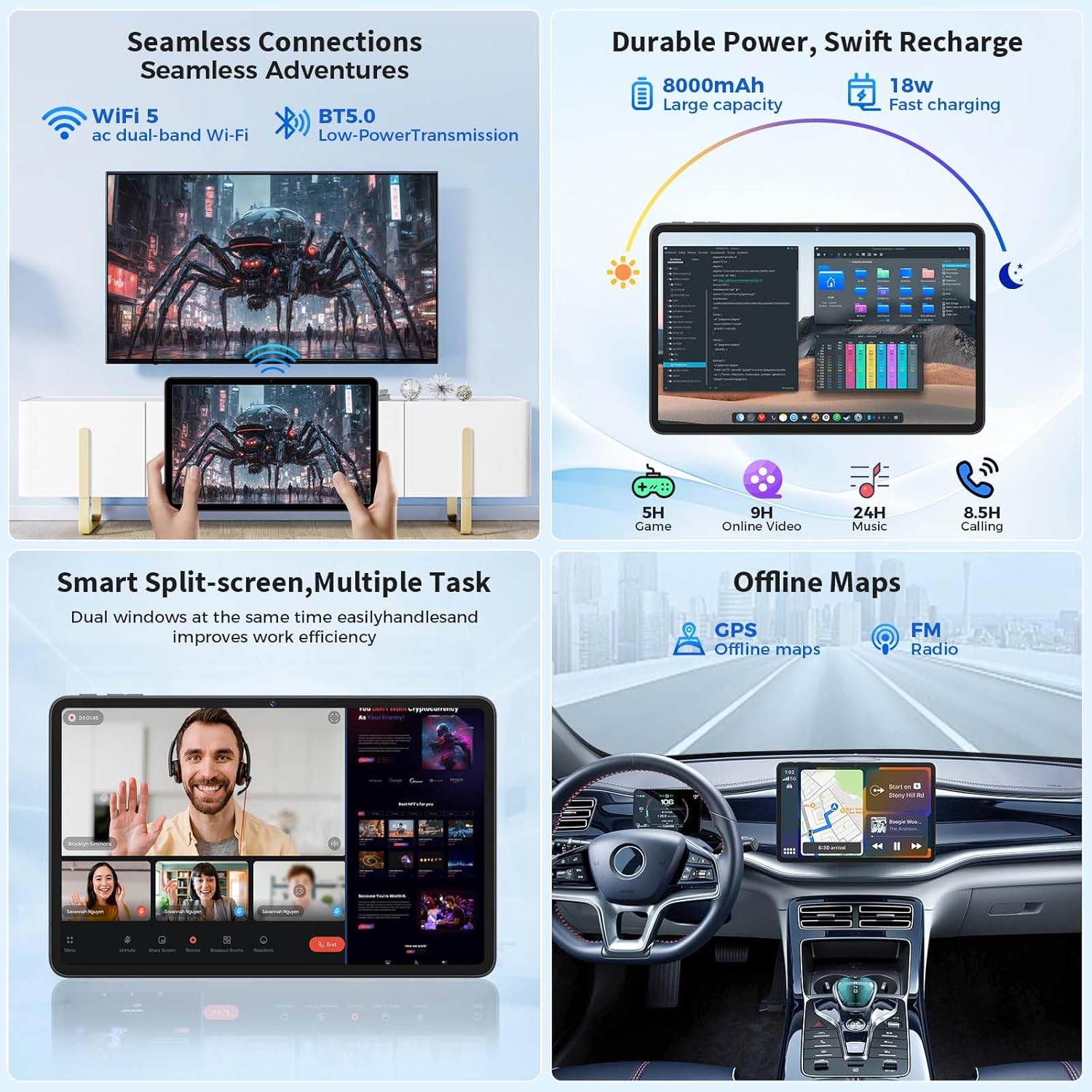 2026 Android 16 Tablet, 12 inch Tablet with Keyboard, 24GB+256GB+2TB Expand, Electronic Tablet PC with 2K Gemini AI, 8000mAh, Octa-Core, GMS, GPS, 2 in 1 Large Tablets with Case, Mouse, Stylus(Silver)
