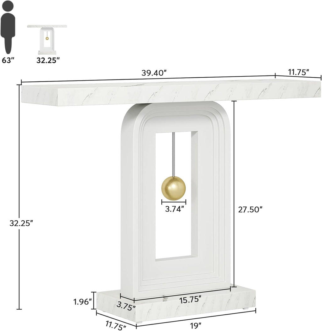 Tribesigns Modern Console Table, 40 Inches Faux Marble Sofa Table, Contemporary Entryway Table with Pendulum Shape Base for Living Room Hallway Entrance, White