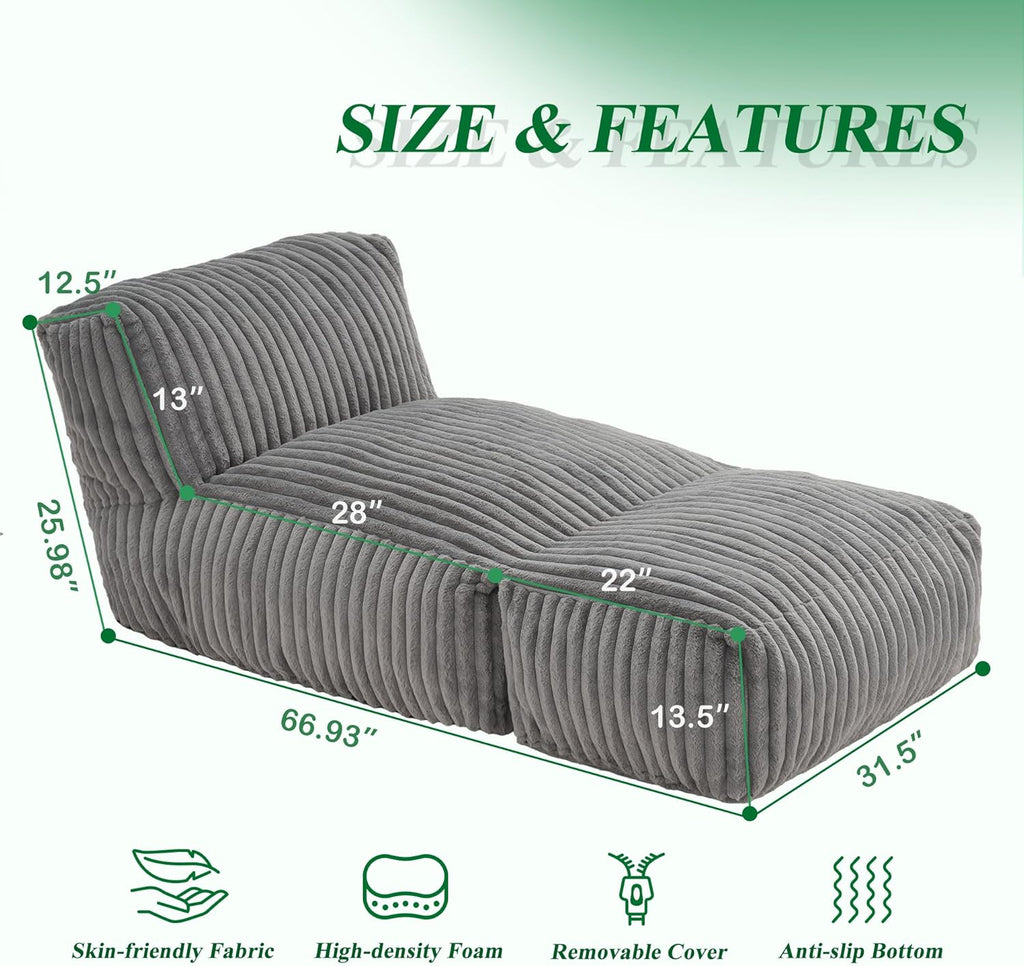 Hobestluk Big Bean Bag Lounger Chairs Large Beanbag Chair for Adults Bean Bag Sofa with Memory Foam Filled for Living Room, Bedroom or Balcony (Stripe Grey)