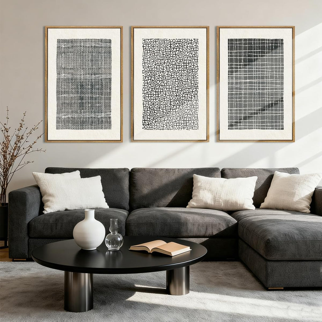 BINCUE Abstract Line Wall Art Set of 3 Modern Neutral Black Wall Decor Geometric Minimalist Artwork Framed Black Wall Pictures Abstract Black Wall Art Neutral Minimalist Artprints for Living Room Bedroom Office Bathroom 24"x36" Gift