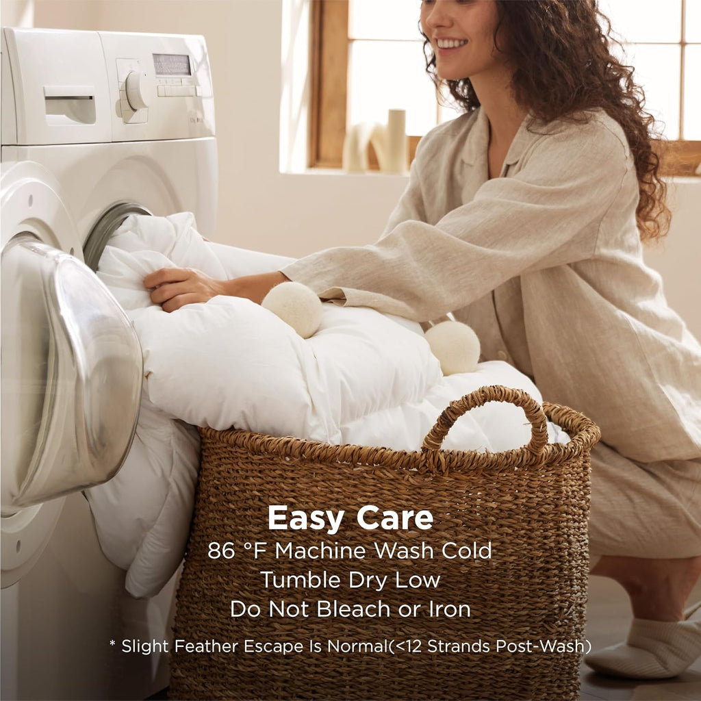 Bedsure Feather Down Comforter King Size, Luxurious Fluffy Hotel Duvet Insert with Storage Bag & 8 Corner Tabs, PureWoven Ultra Soft Cotton Blend Fabric, All Season Comforter, 106x90 Inches, White