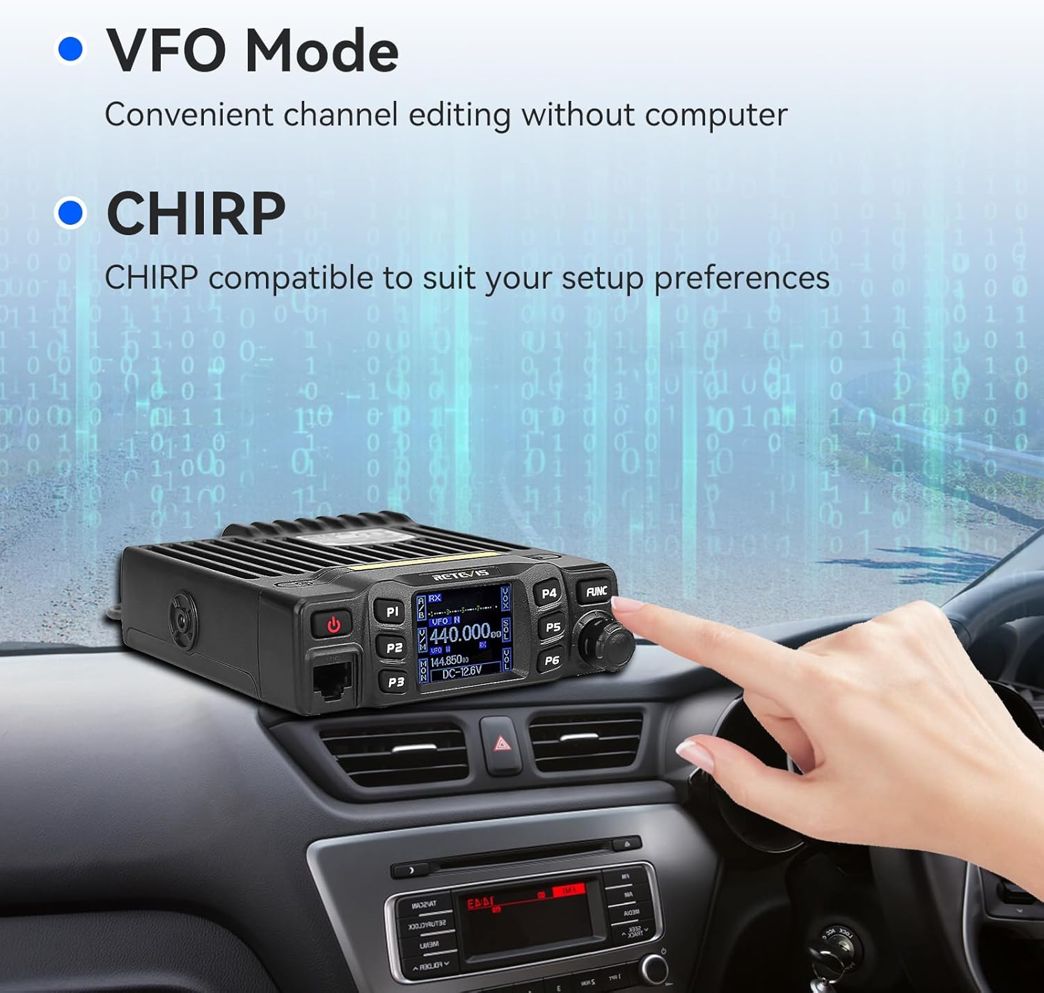 Retevis RT95 Dual Band Mobile Radio, Long Range Ham Radio with Antenna, 180 Degree Rotatable LCD Display, Mic Gain, Chirp, DTMF, 2m 70cm Mini Mobile Transceiver for RV Camping