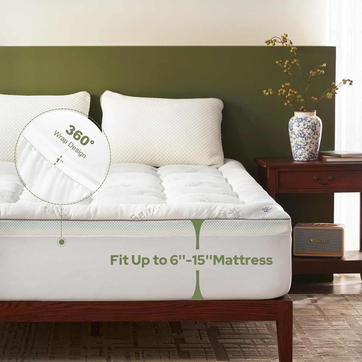 BEDLORE 4 Inch Memory Foam Mattress Topper Full,2-in-1 Dual Layer Design (2" Gel Memory Foam + 2" Plush Pillow Top Cover) Mattress Topper Medium-Firm,Pressure Relief & Back Pain Support(White)